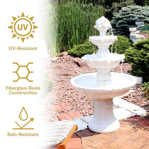 Sunnydaze 52-Inch 3-Tier Outdoor Water Fountain with Fruit Top - Large Outdoor Water Feature for Garden, Patio, Yard or Balcony - White