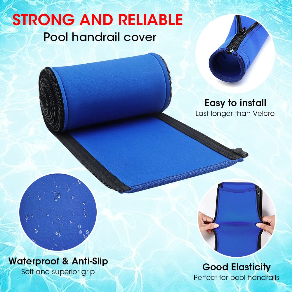 Pool Handrail Cover, 4 Feet Swimming Pool Hand Railing Covers with Zipper Slip Resistant Anti-Scald Safety Rail Grip Handles Sleeve for Swimming Pools Inground Ladder Hand Rail Grips-Blue