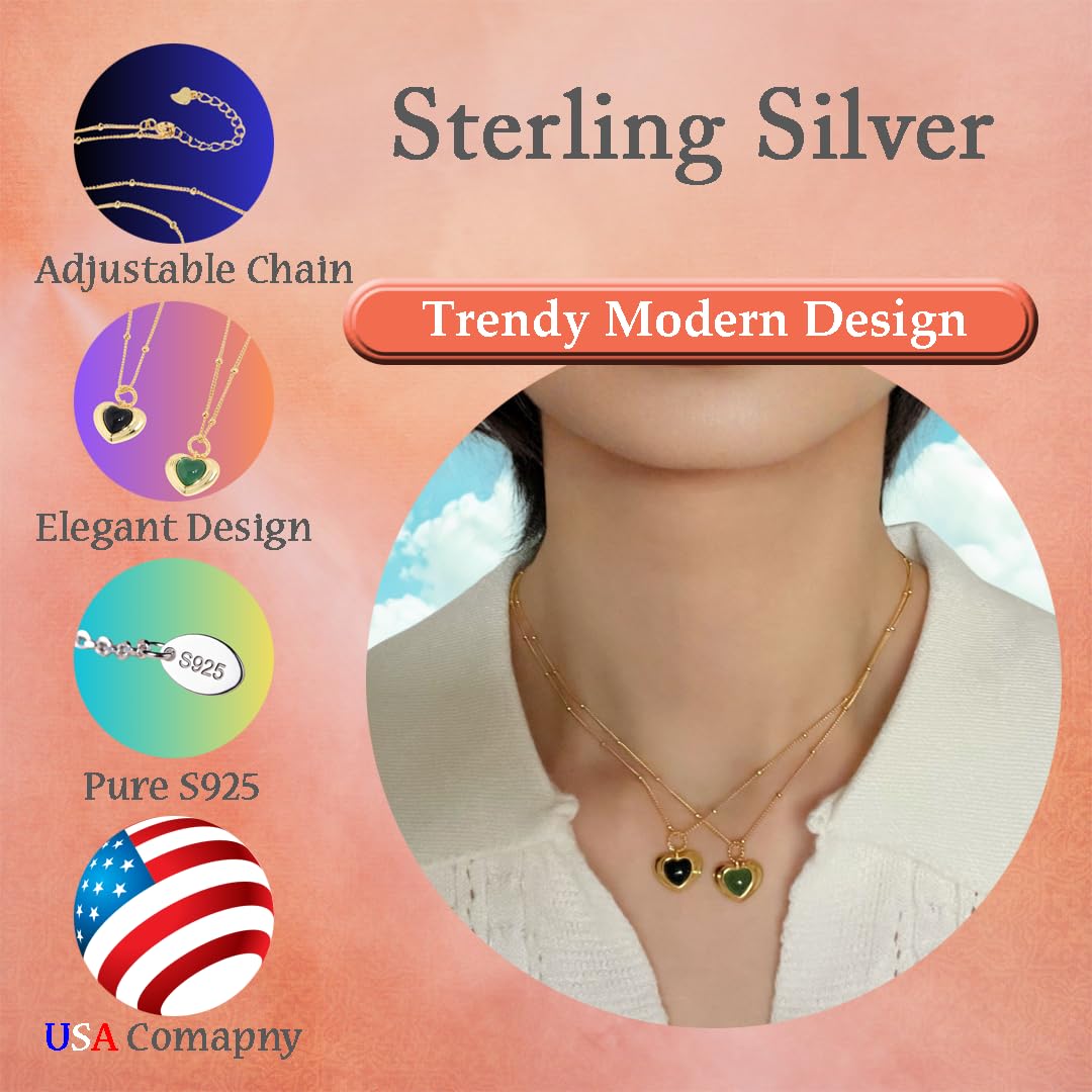 Exquisite Agate Gemstone & Gold-Plated 925 Sterling Silver Vintage Love Heart Jewelry Set Trendy Classic European Design with Pendant and Earrings – Elegant Gift Box Included