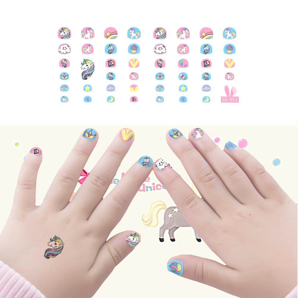 Fanoshon Unicorn 3D Nail Art Stickers Decals Self-Adhesive for Kids Little Girls, 270+ Cute Nail Tip Star Crown Princess Nail Manicure for Fingernails Toenails Birthday Party Supplies Gift Favors