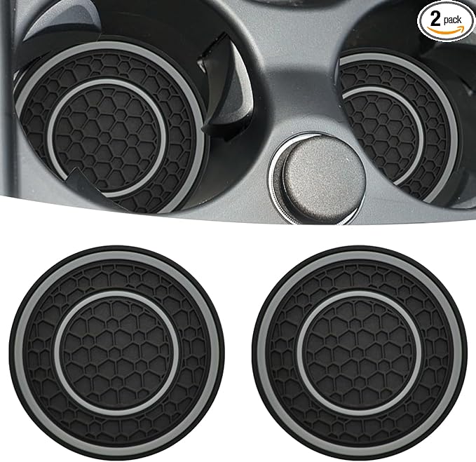Car Cup Coaster Universal Automotive Waterproof Non-Slip Cup Holders Sift-Proof Spill Holder Car Interior Accessories 2 Pack Black & Gray