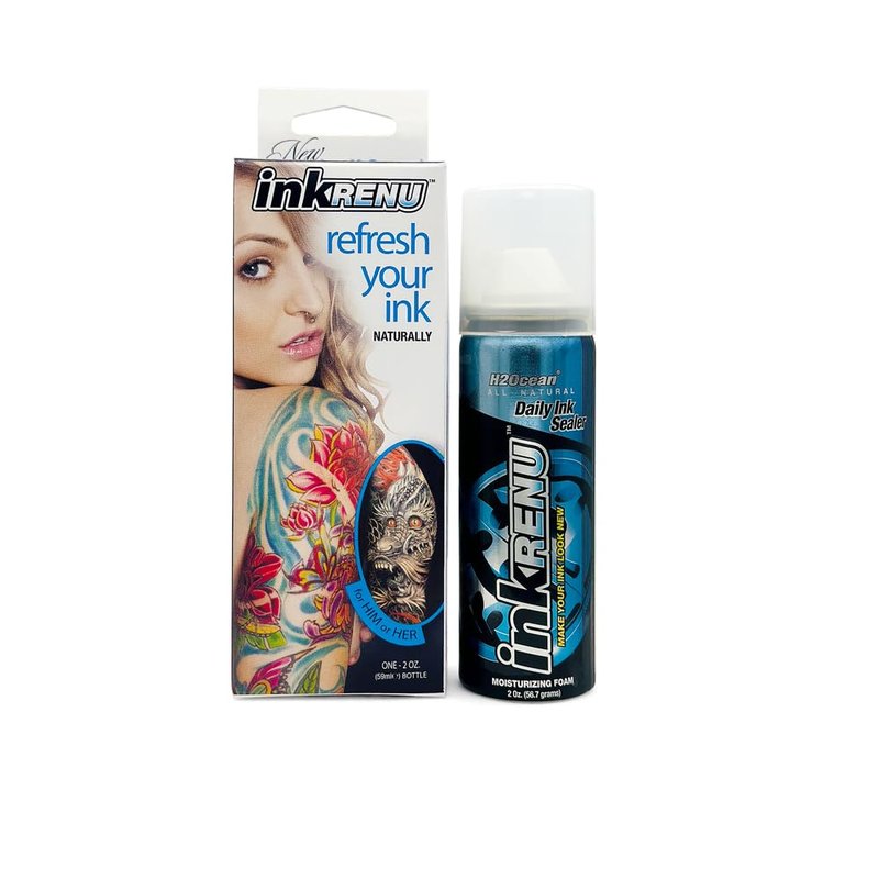 H2Ocean InkRenu Color Enhancing Tattoo Moisturizing Foam - Tattoo Brightener, Enhancer & Moisturizer for Tattoo Care - Tattoo Aftercare Lotion to Revive & Renew Tattoos - 2 oz