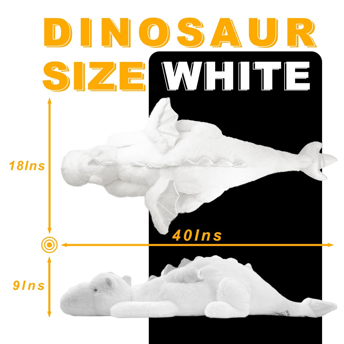 YOUBLEK 40In 5Lb Weighted Stuffed Animals,Cute Plush Dragon,Weighted Stuff Dinosaur Toy for Kids Adult Gift or Decoration (5lb, White)