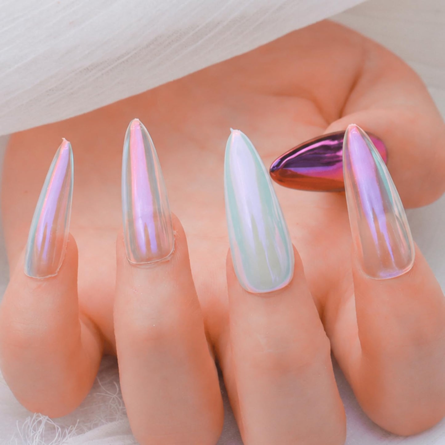 FNNZ Chrome Nail Powder, Aurora Mirror Effect Unicorn Chrome Nail Powder, Mermaid Nail Chrome Powder for Nail Art Decoration, Light-Changing Pigment Dust Nail Chrome Powder for Women - Summer Violet
