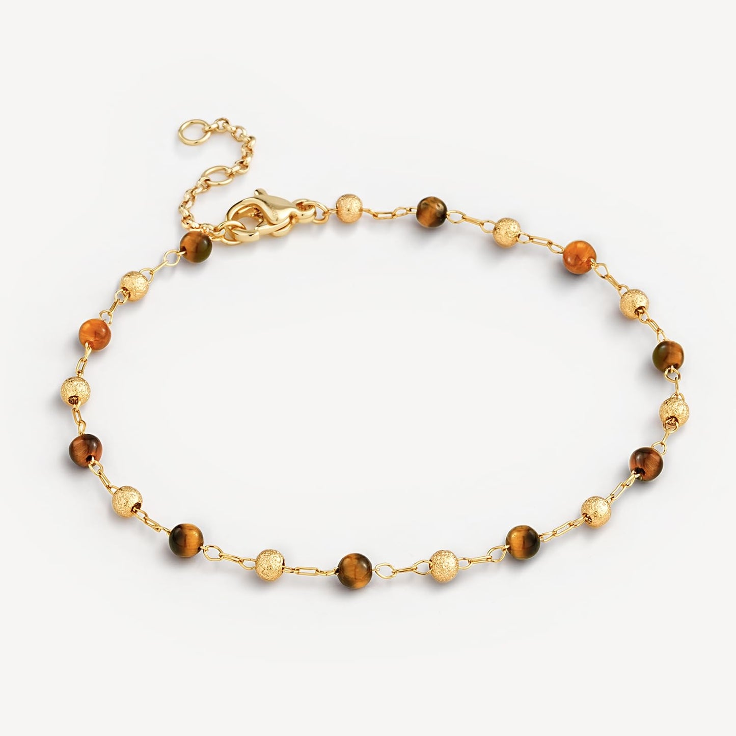 MEVECCO Gold Bracelet for Women 18K Gold Plated Tiger Eye Stone Custom Handmade Mixed Beads Charm Chain Bracelet Stack Jewelry Gifts