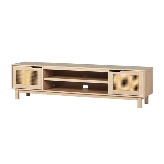 Walker Edison Destin Modern Minimal Rattan-Door TV Stand for TVs up to 80 Inches, 70 Inch, Coastal Oak