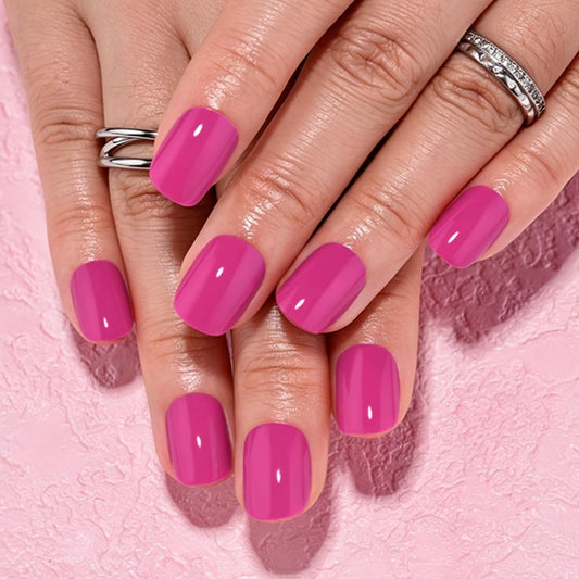 evpct Hot Pink Glossy Squoval Short Press on Nails for Women, Hot Pink Extra Short Squoval No Glue Stick on Nails with Kit, Reusable Full Cover Soft Press on Fake Nail Salon-quality Perfectly Fit