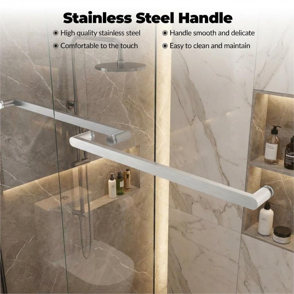 Sliding Shower Door, Aluminum Alloy Frame with 44-48" Adjustable Width x 72" Height, Features Double 6mm (1/4") Tempered Glass Panels, Brushed Nickel Square Track, Space-Saving Bypass Design
