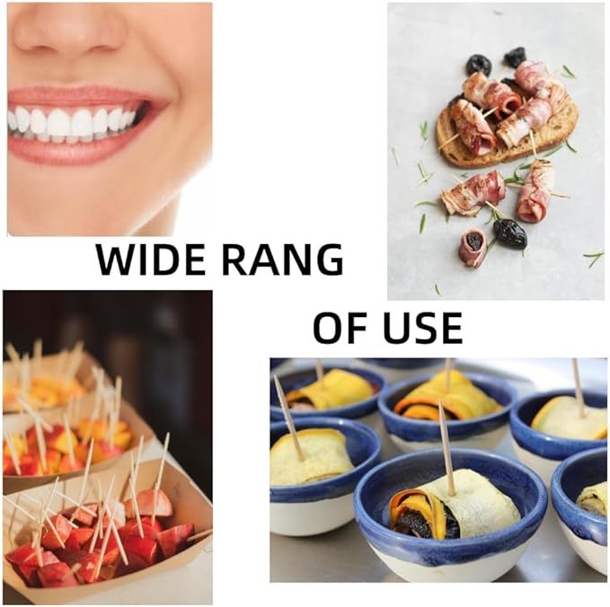 HOPELF Bamboo Toothpicks for Teeth Cleaning, Appetizer, Olive, Barbecue, Fruit, Double-Points Wooden Toothpick.2400 Count