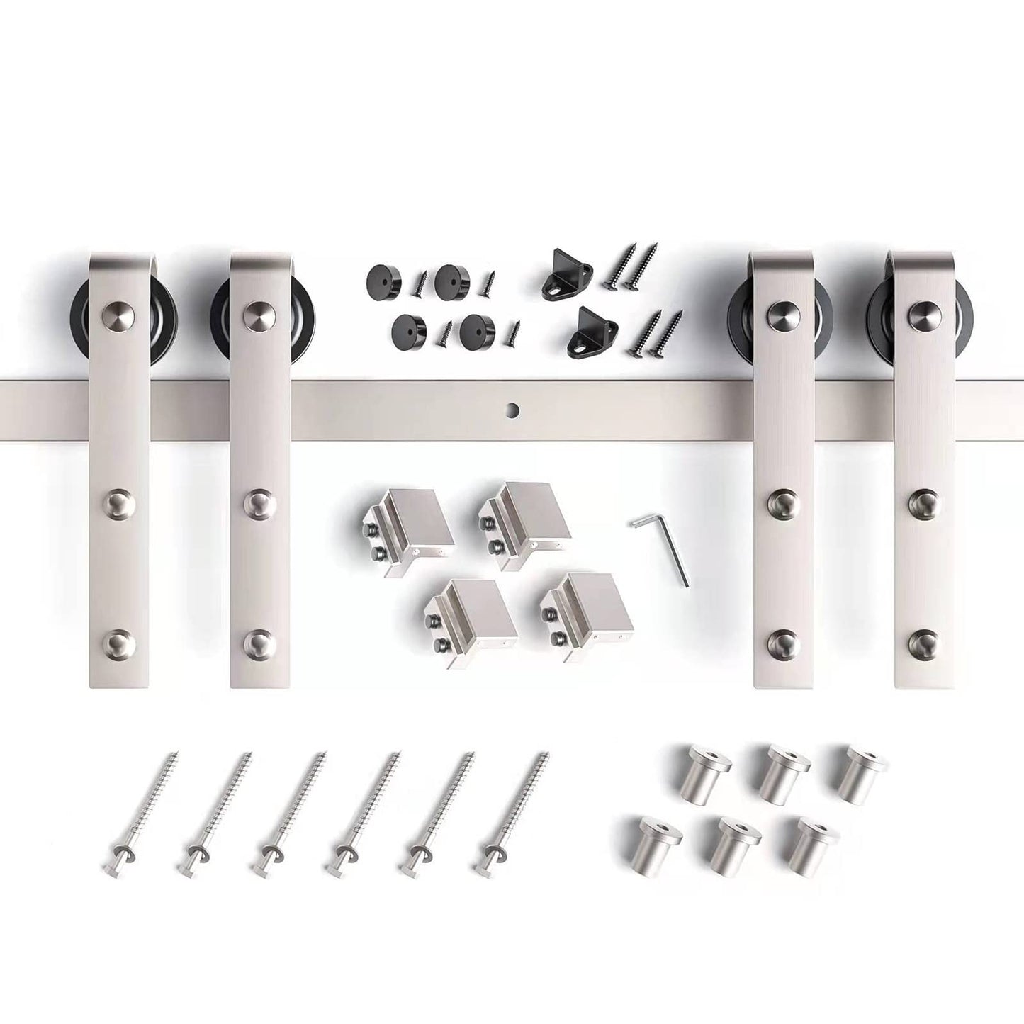 EaseLife 8 FT Brushed Nickel Double Sliding Barn Door Hardware Track Kit,Basic J Pulley,Heavy Duty,Slide Smoothly Quietly,Easy Install (8FT Track Kit for Double 24" Wide Door)
