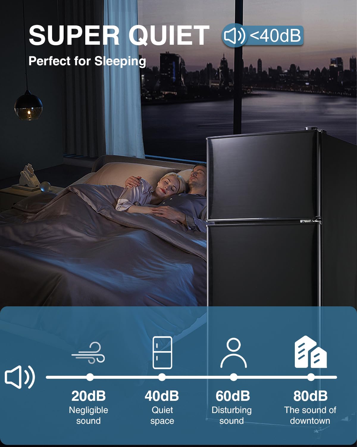 EUASOO KB FLS-80-Black 3.5Cu.Ft Compact and Small Refrigerator with Freezer, Retro Fridge with Dual Door, 7 Level Adjustable Thermostat for Garage, Dorm,Bedroom, Office, Apartment, Black