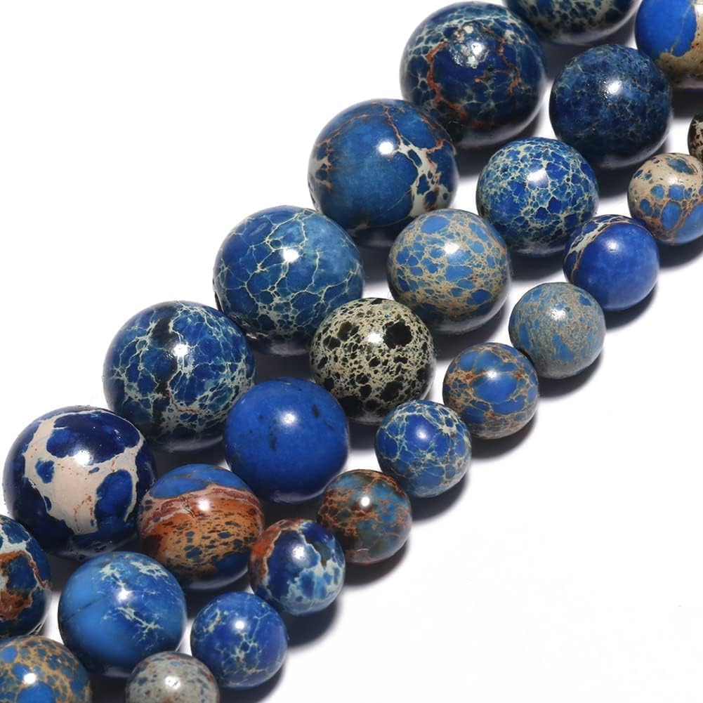 Yochus 60pcs Blue Sea Sediment Beads，6mm Healing Power Natural Stone Round Loose Beads for Jewelry Making Earring Necklace DIY Crafts
