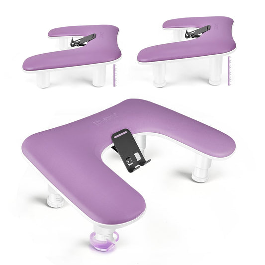 JODSONE Purple U-Shaped Manicure Arm Rest for Nails Tech with Rotating Phone Holder and Adjustable Nail Arm Rest Detachable Manicure Hand Rest for Salon Design