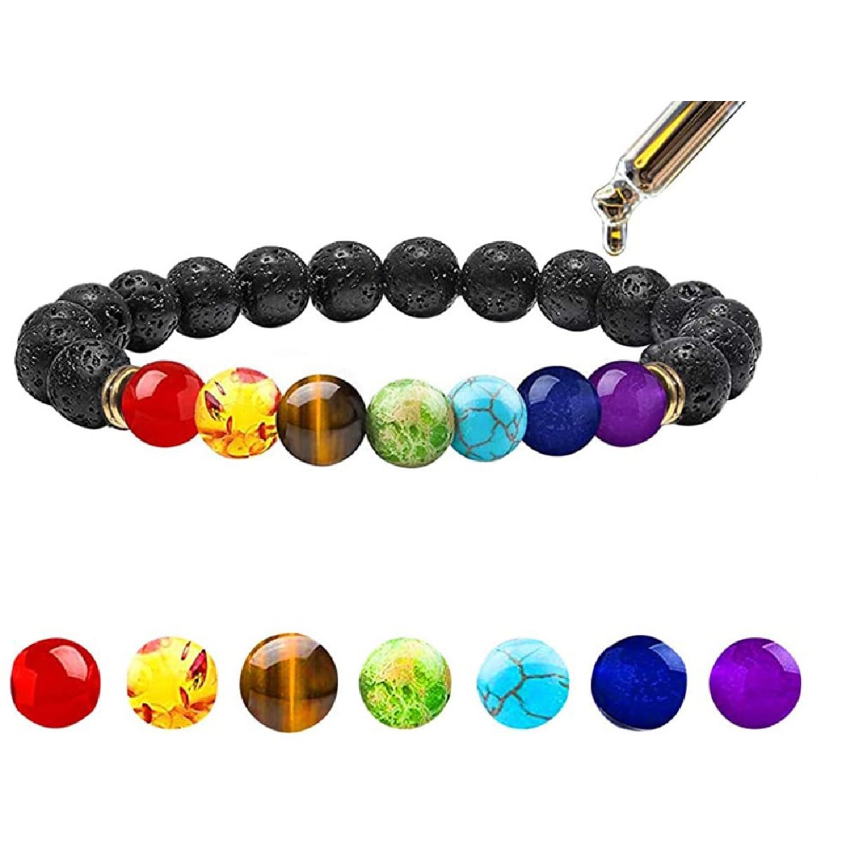 SRHVJ Chakra Bracelets for Women Men,8mm 6mm Adjustable Lava Rock Bracelet (3 pcs Chakra Bracelets)