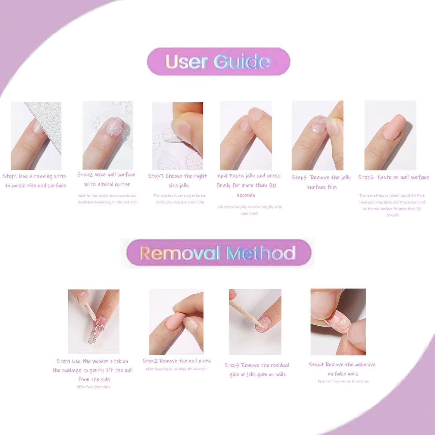 MABKJLF Ombre Press on Nails - Short Square False Nails with Pink & White Gradient Designs, Glossy Glue on Nails, 24 Pcs