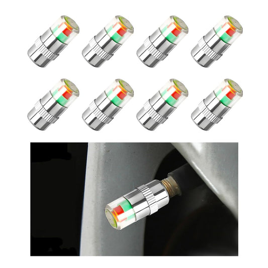 MUQIDA 8 PCS Tire Pressure Monitor Valve Stem Caps, 2.4Bar 36 PSI Tire Pressure Sensor Indicator, 3 Color Eye Alert Pressure Monitoring Valve Stem Cover for Cars Trucks SUVs (Silver)