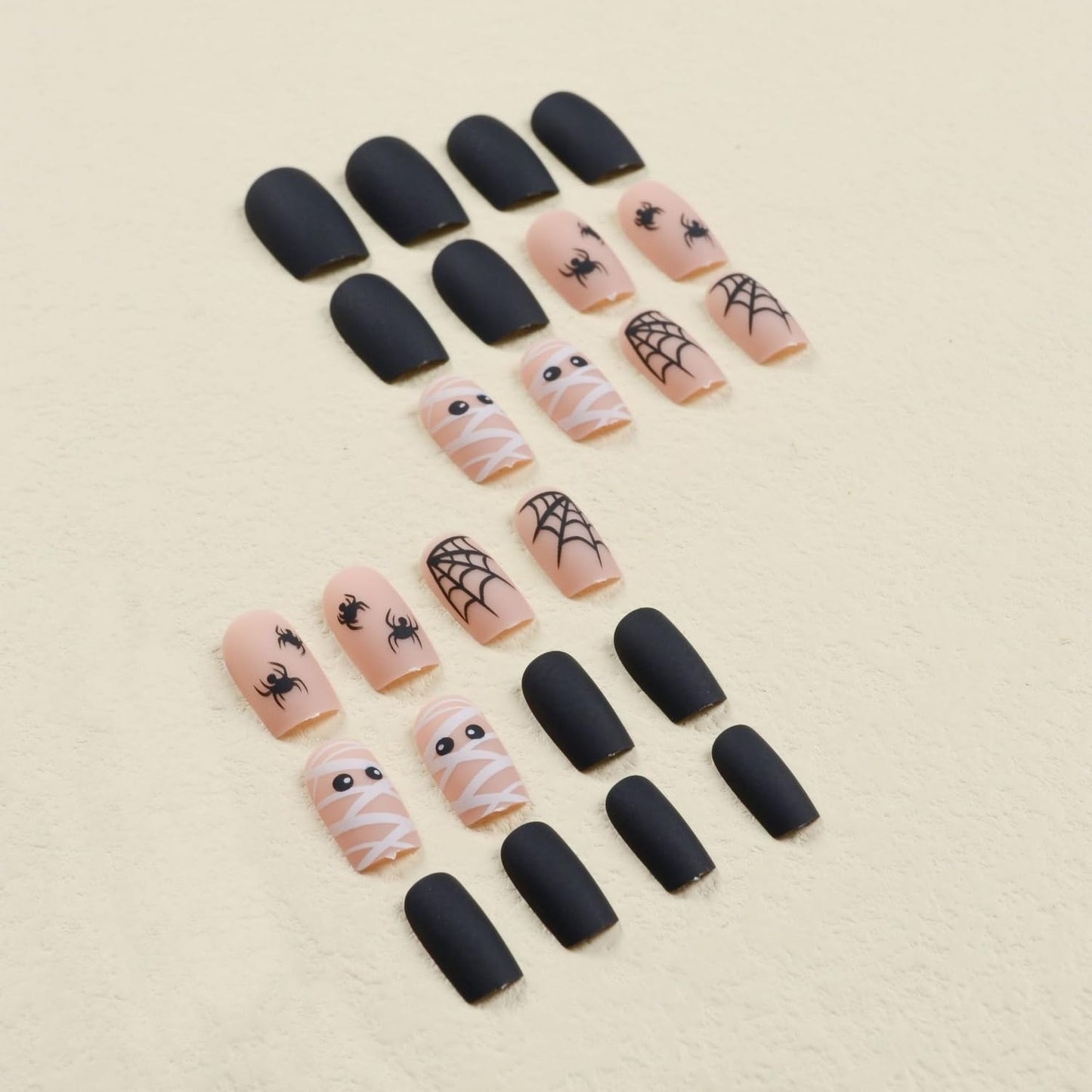 24pcs Black Halloween Press on Nail Short Square Fake Nails with Spiders Web False Nails Design Acrylic Glue Nails Stick on Nail Cute Artificial Nail for Women Party