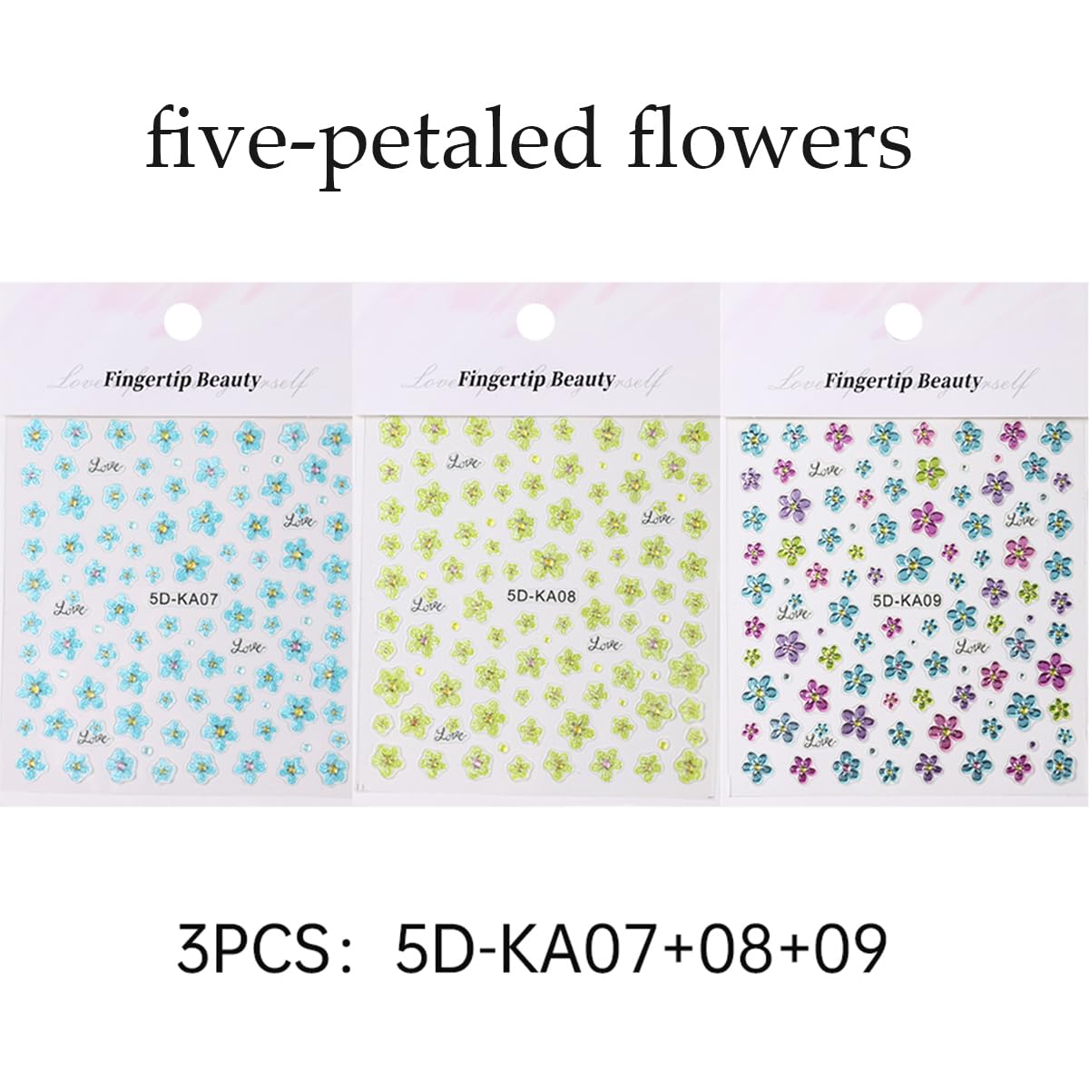 3Pcs Flower Nail Art Stickers 5D Embossed Summer Nail Decals Blue Green Pink Petal Flowers Designs Soft Gel Nails Sticker Spring Floral Self Adhesive Nail Art Supplies DIY Acrylic Nails Accessories