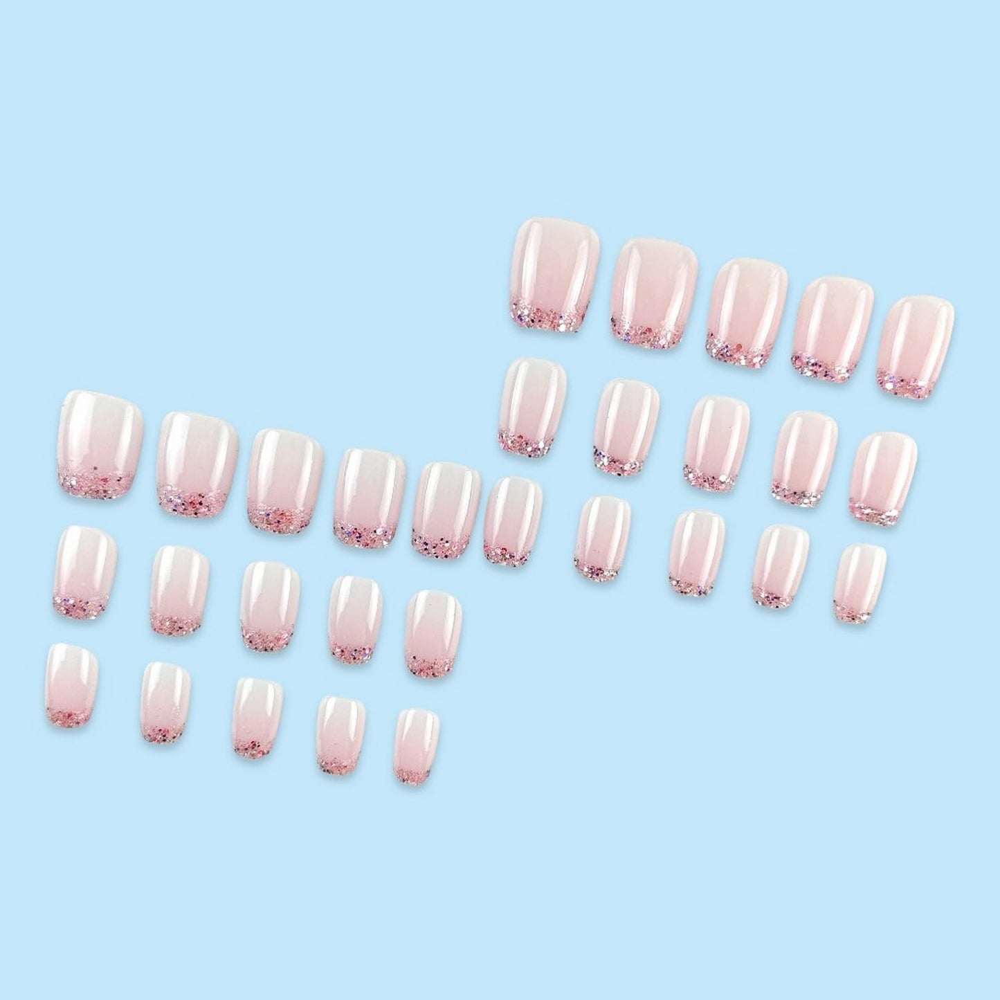 Pink French Tip Press on Nails Short Coffin OFDNE Petite Fake Nails False Nails with Designs Glitter Full Cover Glossy Glue on Nails French Manicure Acrylic Nails for Women Girls 24Pcs