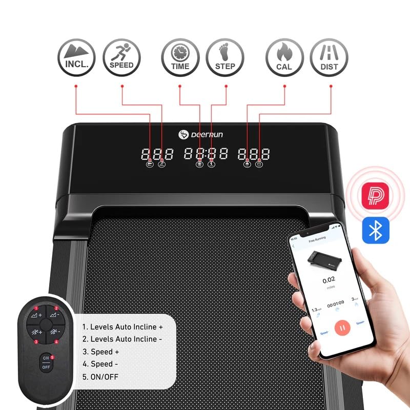 DeerRun Walking Pad Treadmill with Incline, 12% Auto Incline Under Desk Treadmill, 3.0 HP, 300 lb Capacity, Portable Treadmill for Home Office, Remote & App Control