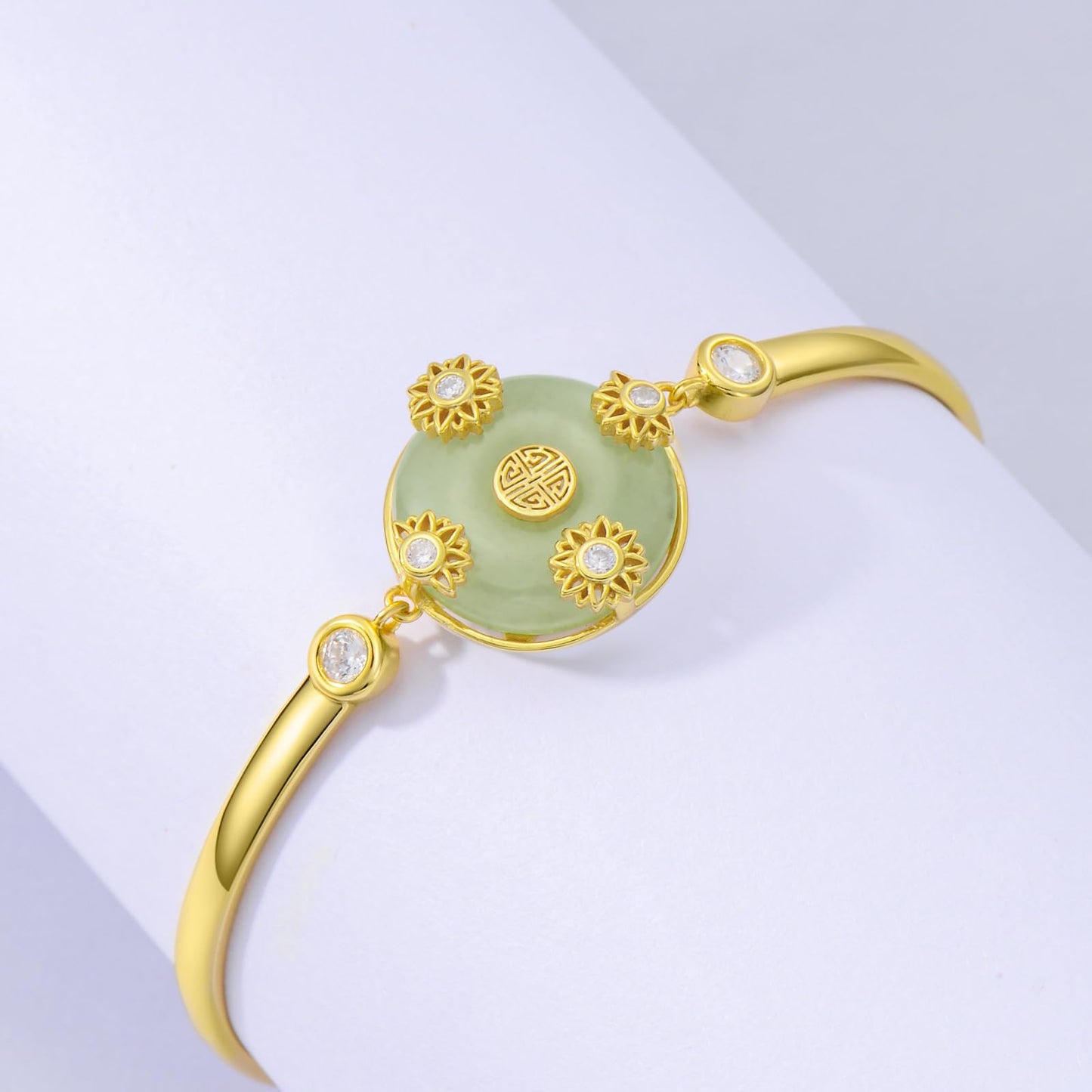 HPQQ Jade Bracelet for Women 14k Gold Plated Sterling Silver Sunflower Bracelet Bangle Jade Jewelry Birthday Mothers Day Gifts for Mom Wife