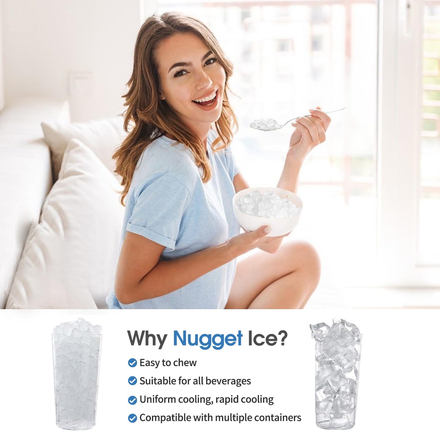 ICEVOKE Nugget Ice Maker Countertop with Water Tank, Ready in 10 Mins, 34lbs Per Day, Auto-Cleaning, Chewable Ice Maker with Basket and Scoop, for Home/Party/RV/Camping (Black)