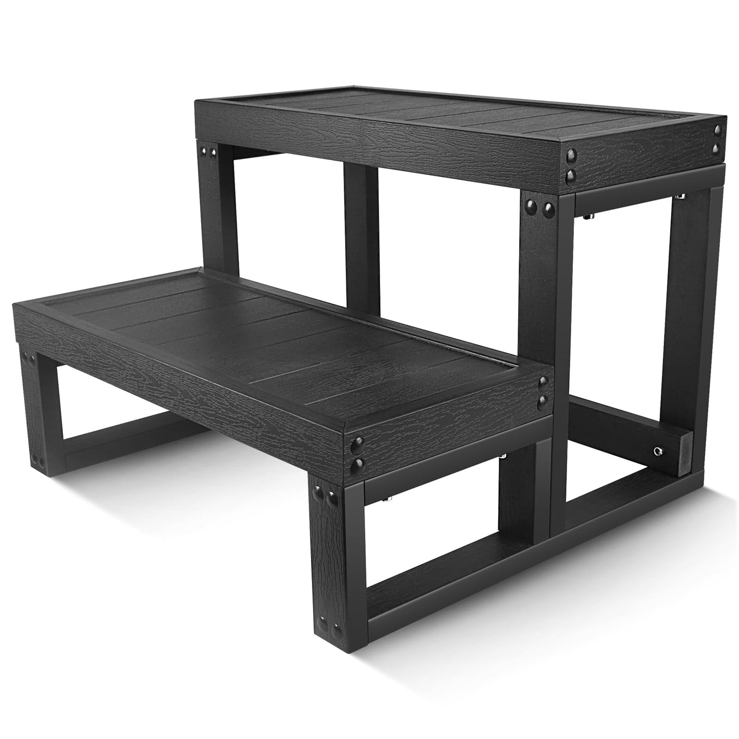 Heavy-Duty Hot Tub Steps, All-Weather Wood-Plastic Composite 2-Step Outdoor Spa Steps, 600LBS Capacity, Anti-Slip Surface, Durable Bathtub Steps for Outdoor/Indoor Hot Tubs, Pools, and Spas (Black)