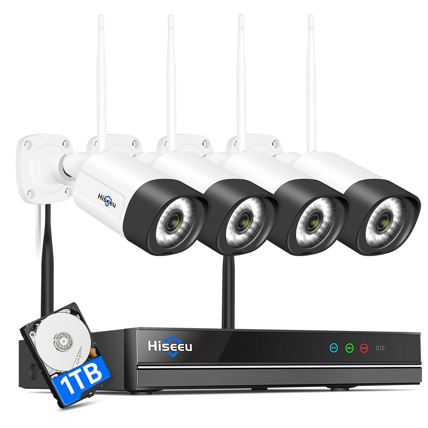 Hiseeu 2.5K 5MP WiFi Security Camera System Outdoor,Expandable 16CH 8MP NVR, 1TB HDD,Spotlight,2 Way Audio, IP66 Waterproof, Motion Alert, DC Power Plug-in, 24/7 Recording