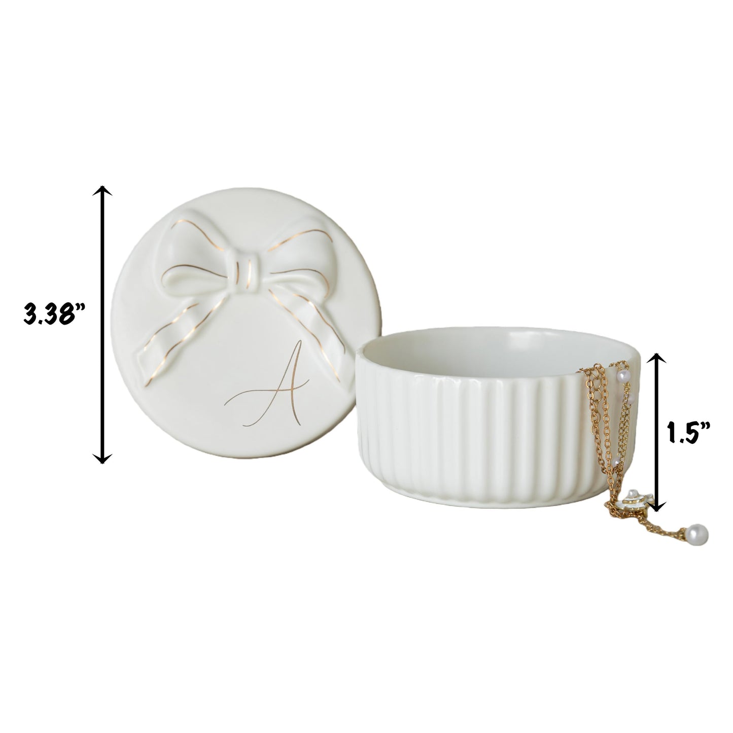 COLLECTIVE HOME Monogram Initial Jewelry Box with Bow - Elegant Ring Holder & Earring Dish | Christmas Gift Idea for Women, Unique Birthday Present for Her (M)