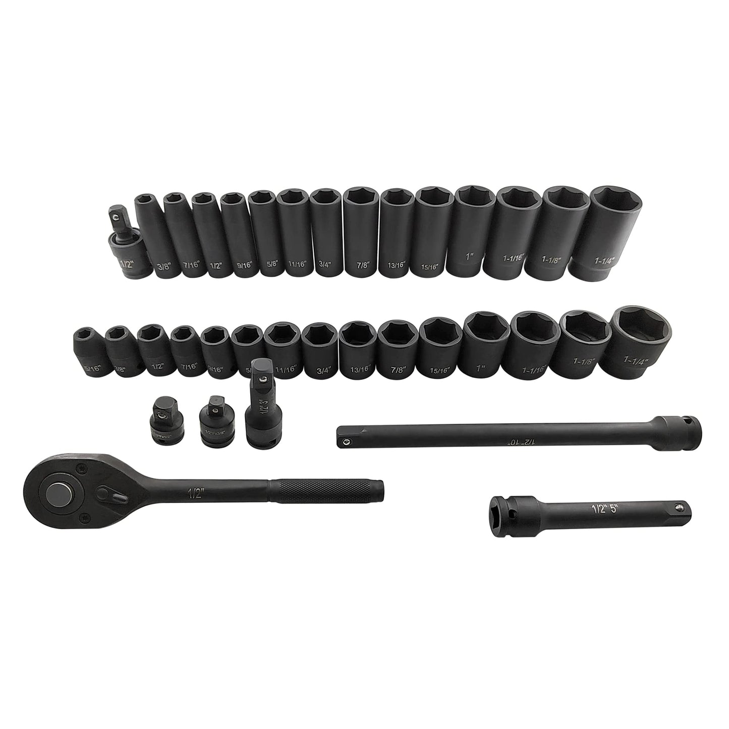 GOSWIFT 70pcs 1/2" Drive Impact Socket Set, Cr-V Steel, SAE & Metric, Standard/Deep Sockets with 72 Teeth Ratchet Handle, Extension Bar, and Adapters