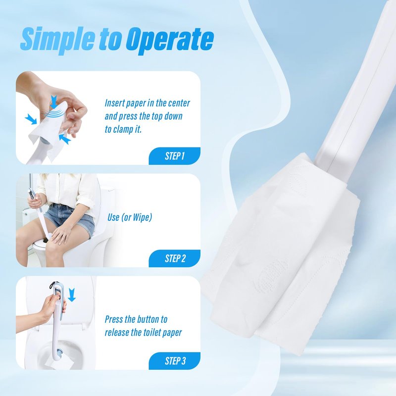 Innovation Toilet Aids for Wiping Bottom, 16.5" Firmly Clamp Bottom Buddy Wiping Aid, Butt Wiper Tool with Replaceable Head for Women, Men, Elderly, Pregnant, Disabled and Surgery Recovery