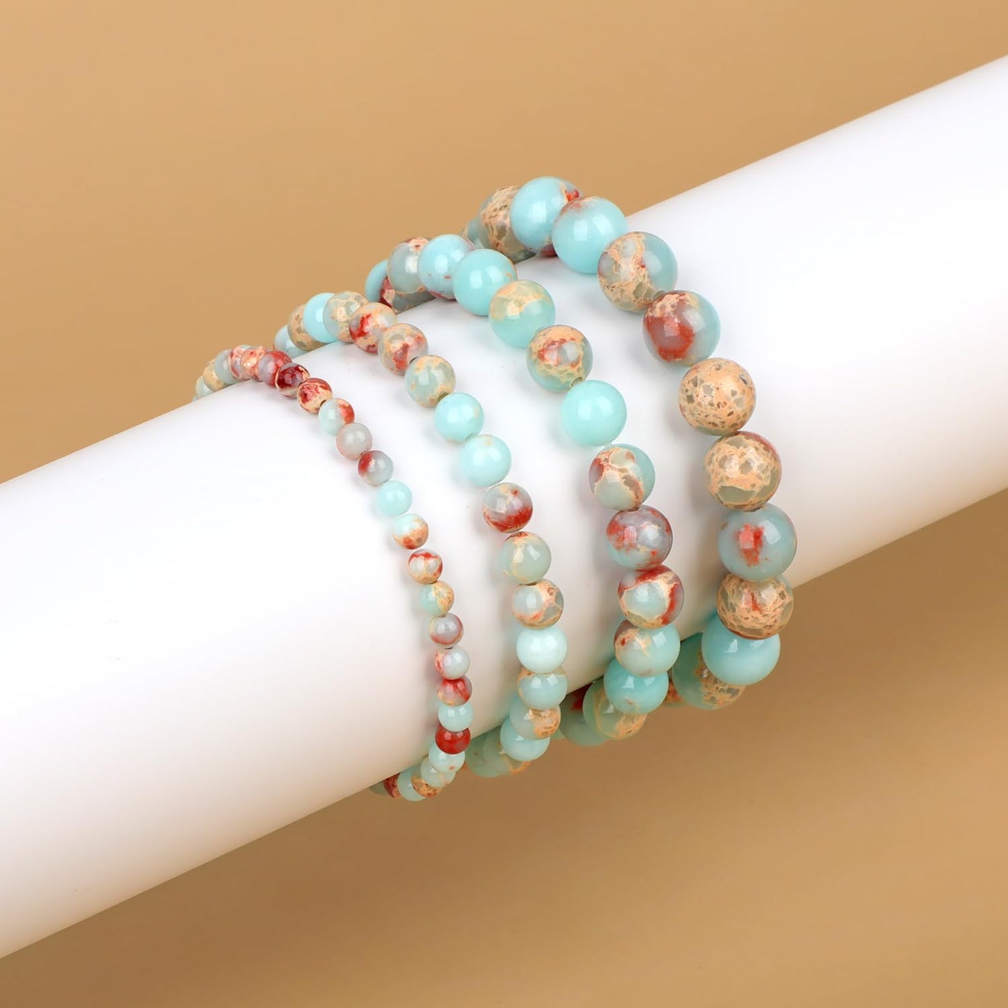 QOGIR Imperial Jasper Bracelet - Stone of Success Bracelet for Men Women - Handmade Natural Gem Stone Beaded Stretch Elastic Healing Bracelets 8mm