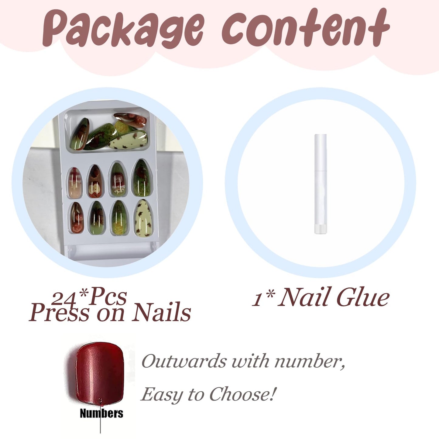BABALAL Press On Nails, Medium Almond Fake Nails, Forest With Mushroom Apple & Butterfly, Colorful Anime Y2k Glue On Nails For Women And Girls 24Pcs