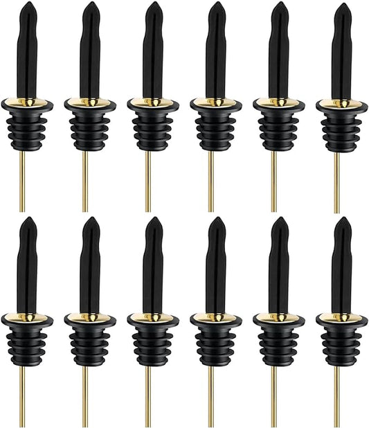 Pafusen 12 Pack Liquor Bottle Pourers, Liquor Pour Spout for Liquor Bottles, Stainless Steel Olive oil Dispenser Spout, Alcohol Pourer Spouts Dust Caps Long Covers, Gold