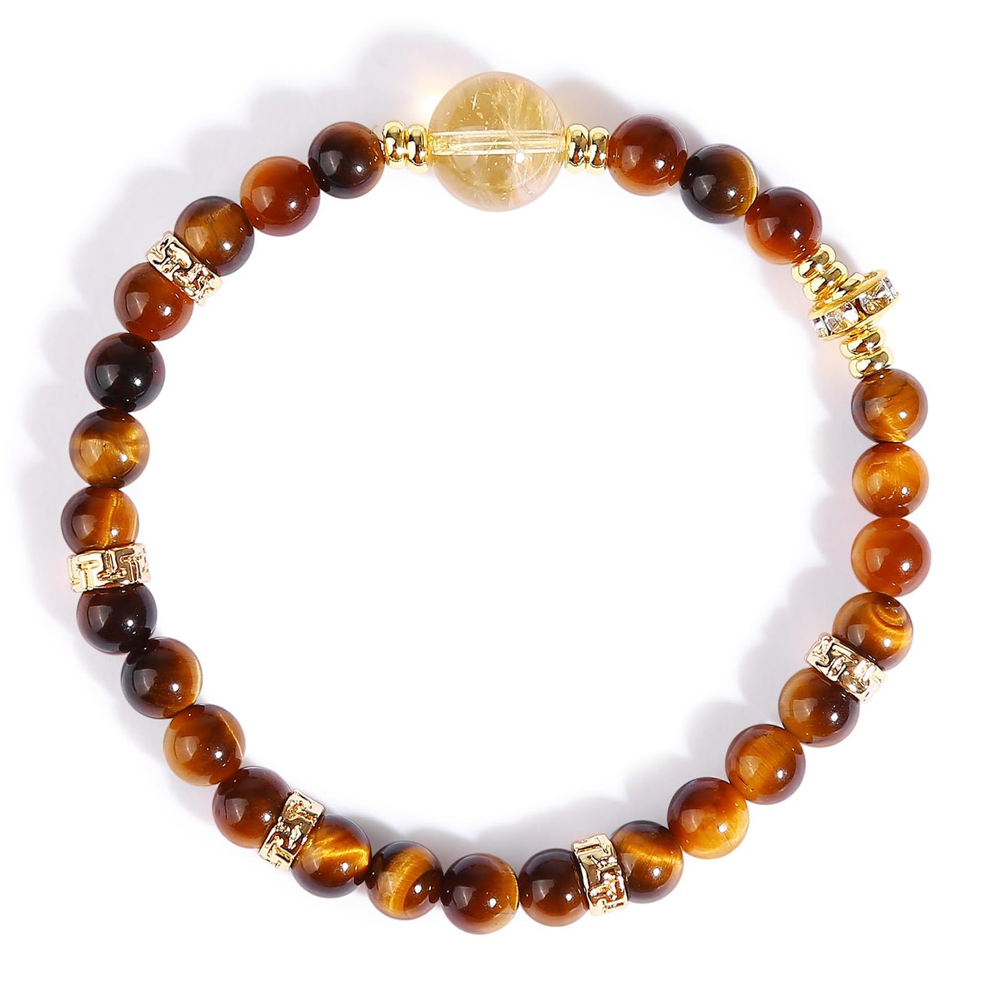 Magiriam Tiger Eye & Citrine Crystal Bead Bracelet for Women Men, Chakra Crystal Energy Bracelet with Gold Zircon Charms Protection & Confidence Lucky Amulet, Elastic Jewelry Gift for 6.3"-7.1" Wrist