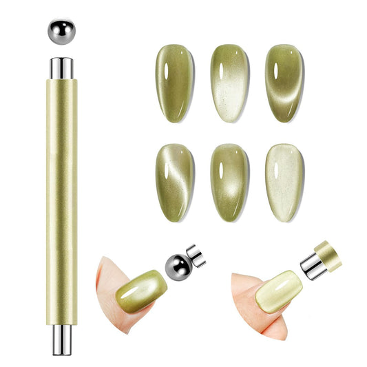 3-in-1 Cat Eye Magnet for Nails, Nail Magnet Kit with Cylindrical & Square Magnets & Nail Art Pen,Multi-Function Strong Magnet Tool for Cat Eye Gel Polish Design,DIY Magnetic Nail Art (Green)
