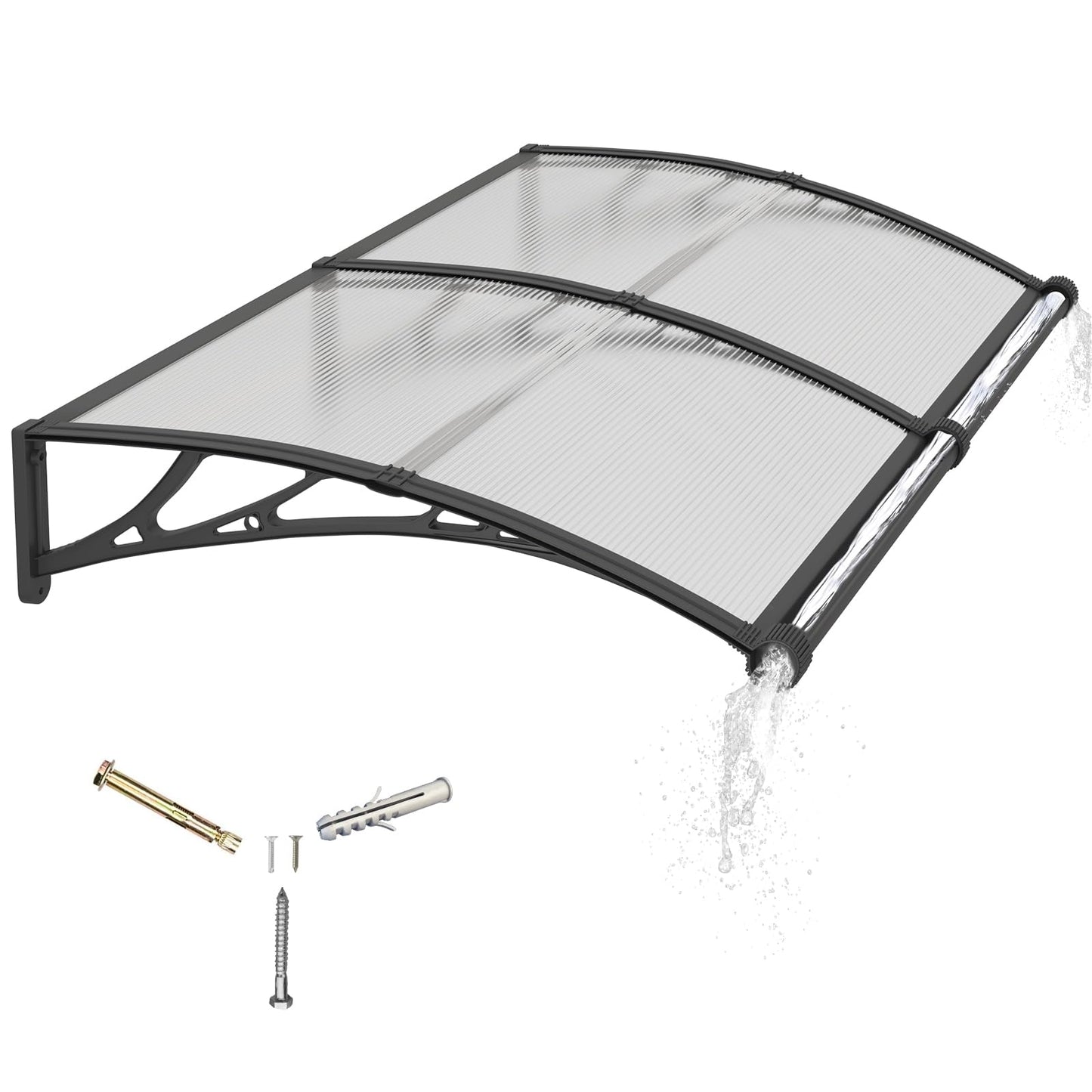Awning for Door Entrance with Drainage Sink,40x80 Inch Awnings for Doors,Window Canopy Exterior with Plastic Steel Bracket,Polycarbonate Cover,UV,Rain,Snow Protection for House,Porch,Patio,Deck