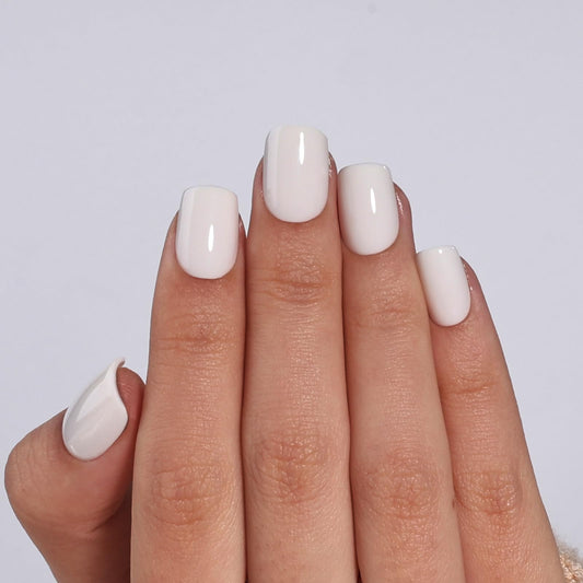 White Press On Nails - Short Square Press On Nails, Glossy Reusable Nails Press Ons for Women DIY Fake Nails 30 Count 15 Sizes Nail Kit with Glue