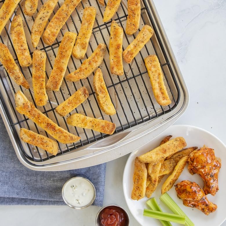 Nordic Ware Oven Crisp Baking Tray 2pc Set Includes Pan and Rack; Natural Aluminum For Air Frying, Crisping, Broiling, Baking