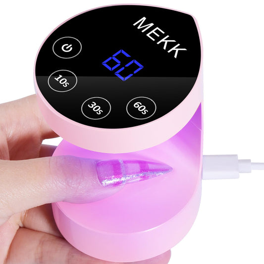 MEKK Mini UV Light for Nails,Peach-Shaped Mini LED Nail Lamp with Auto-Sensor,8 Beads,4 Timer,Professional Single Finger UV Light for Gel Nails Small Gel Nail Lights for Travel & Home Use-Pink