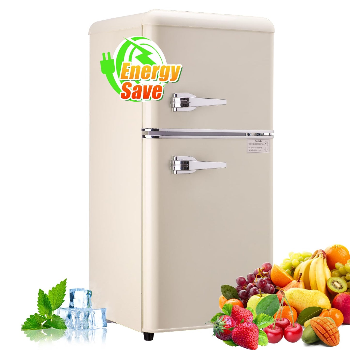 Cucina Magica Mini Fridge for Bedroom, 3.2 Cu.Ft Mini Fridge, Retro Refrigerator with Adjustable and Removable Double Doors, Suitable for Office, Bedroom, Dormitory or Cabin, Blue