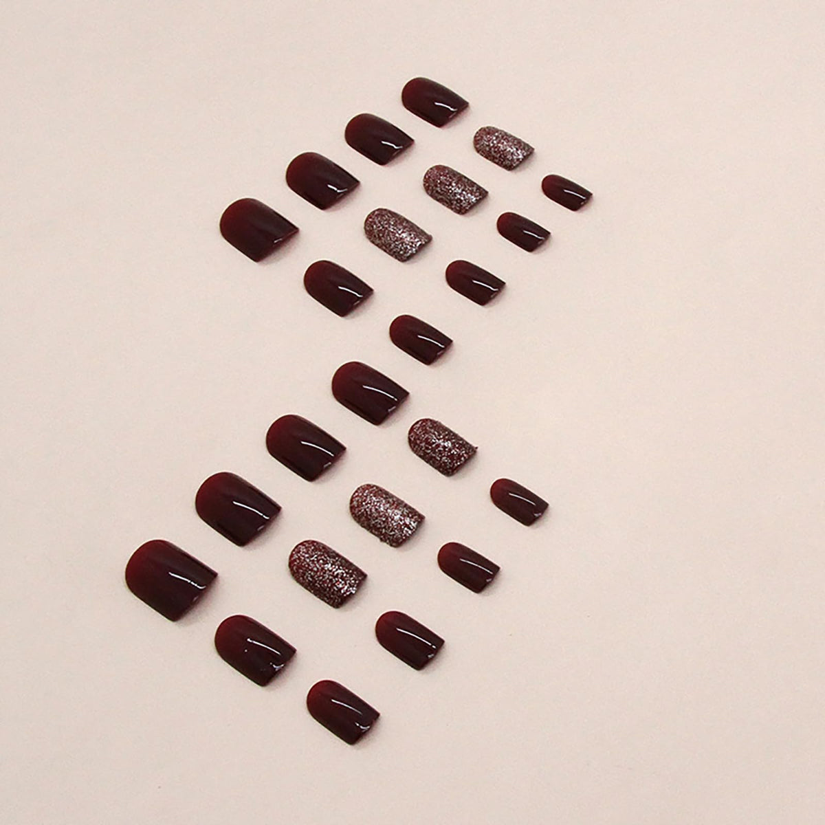 Wine Red Press on Nails Short,RTKHFZE Square Fake Nails Glossy Solid Color False Nails with Glitter Design 24Pcs Acrylic Nails for Women Full Cover Stick on Nail