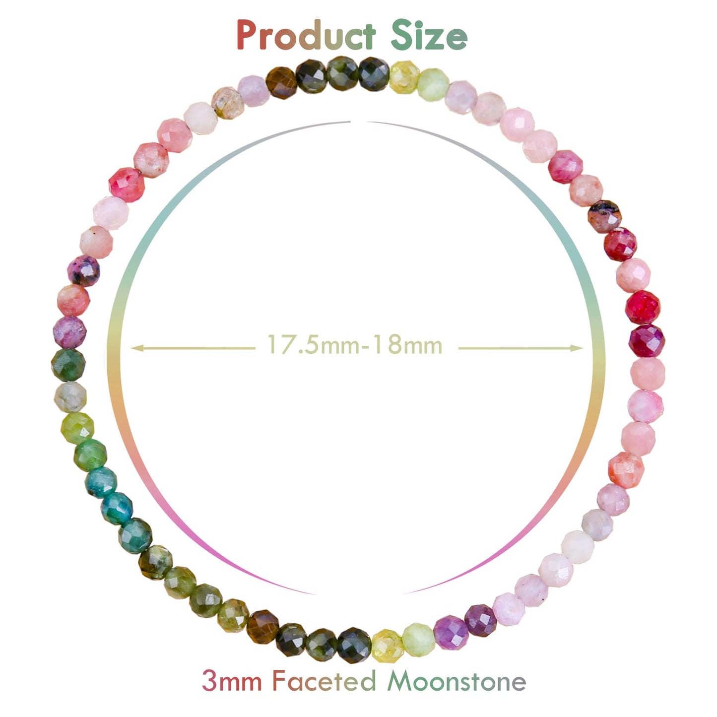 BONNY BOXX Natural Genuine Gemstone Faceted Round Beads Bracelets, 3mm Adjustable Stretchy Tiny Faceted Colorful Tourmaline Bracelet, Healing Crystal Reiki Chakra Dainty Jewelry Fashion Gifts