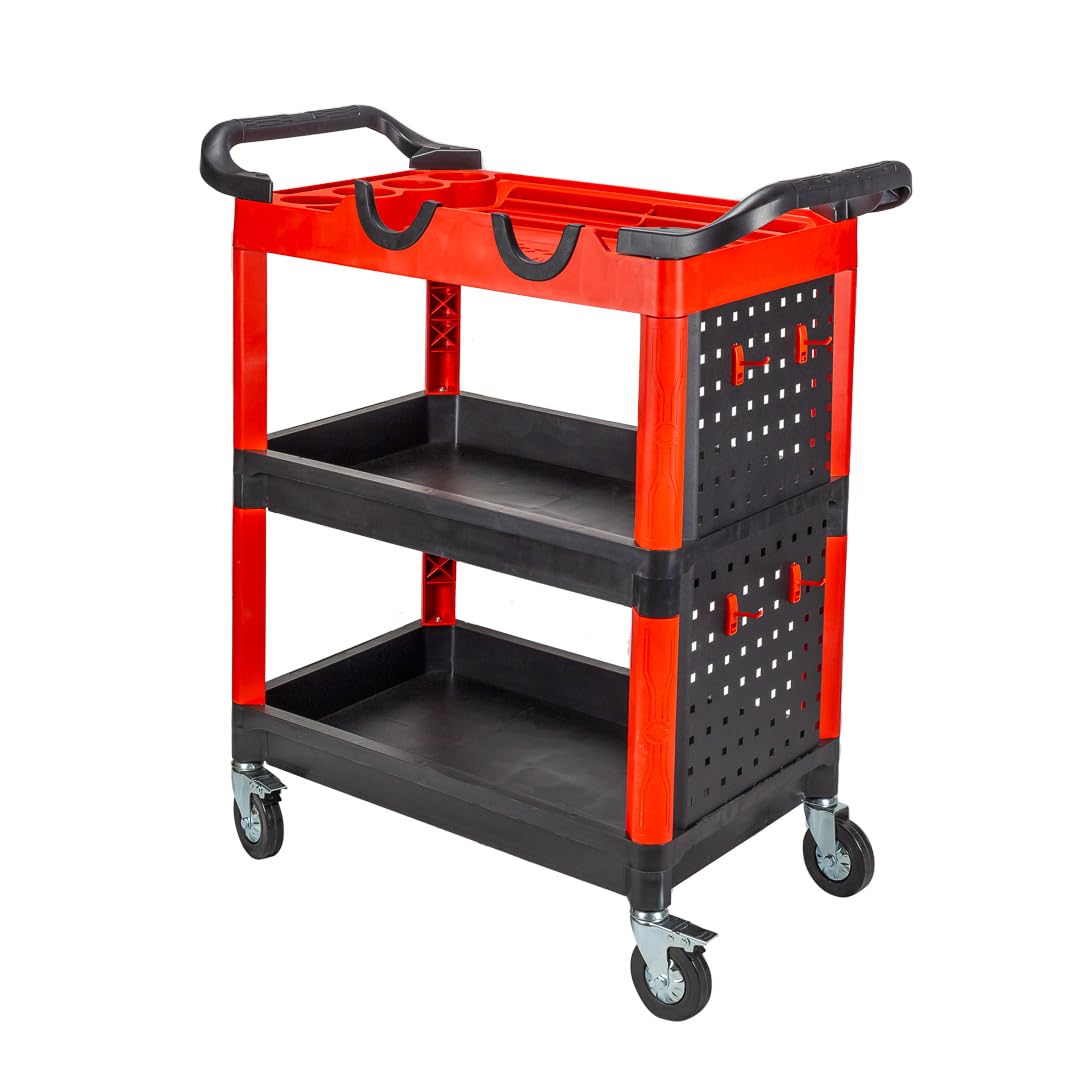 Maxshine Premium Universal Heavy Duty Detailing Cart – 3-Tier Mobile Car Detailing Cart with Locking Casters, Storage Shelves, Brush Holder & Pegboard Organizer – Garage & Mobile Auto Detailing