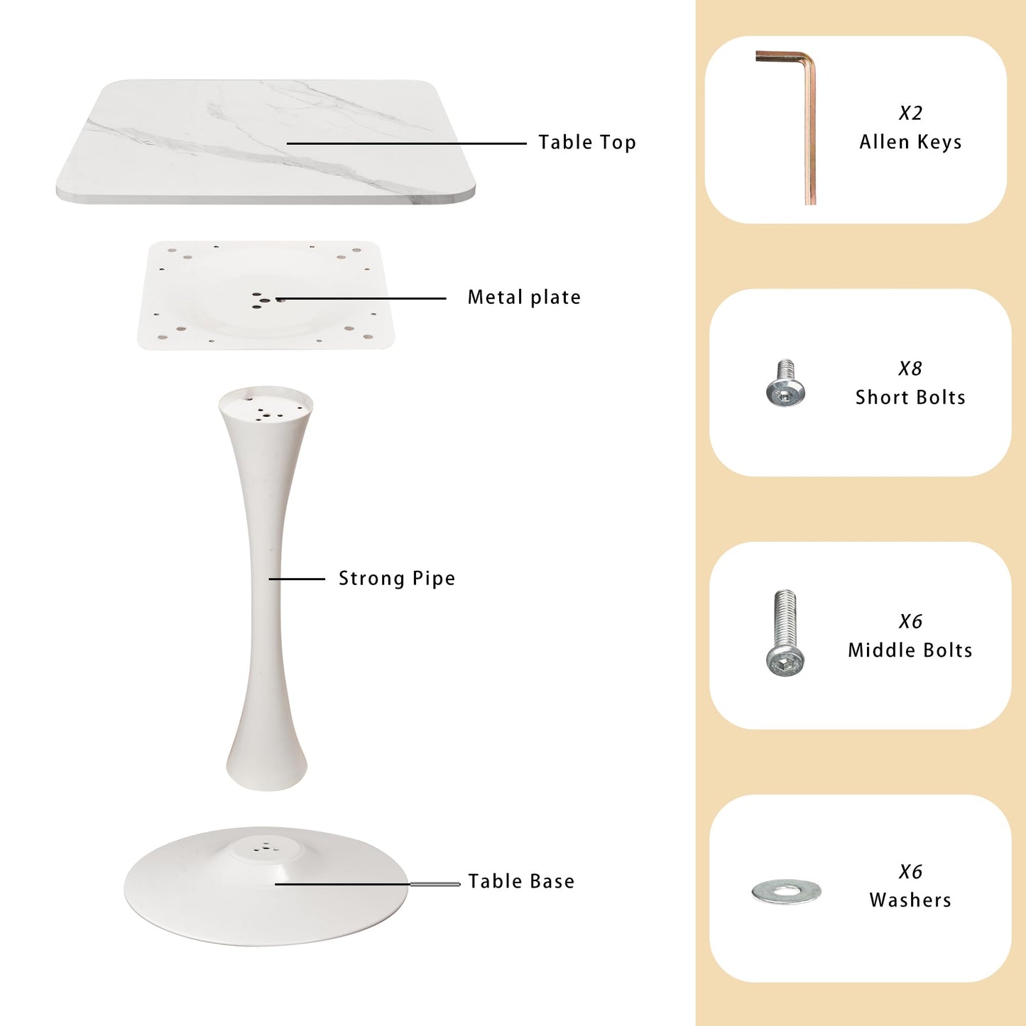 Square Modern Dinning Table 30 inches for 2-4 Bistro Tulip Table with Faux Marble top,Easy Install Construct,no Wobble,Stable Sturdy Metal Frame Diameter 30in*H28.74in(White, 30in)