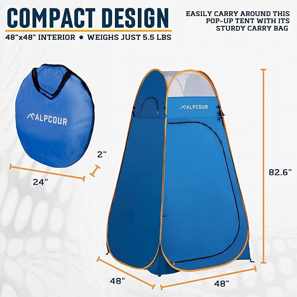 Alpcour Portable Toilet w/ Pop Up Tent - Compact Indoor & Outdoor Commode, Travel Bag for Camping, RV, Boat & More - Privacy Tent for Portable Toilet, Shower and Changing Room