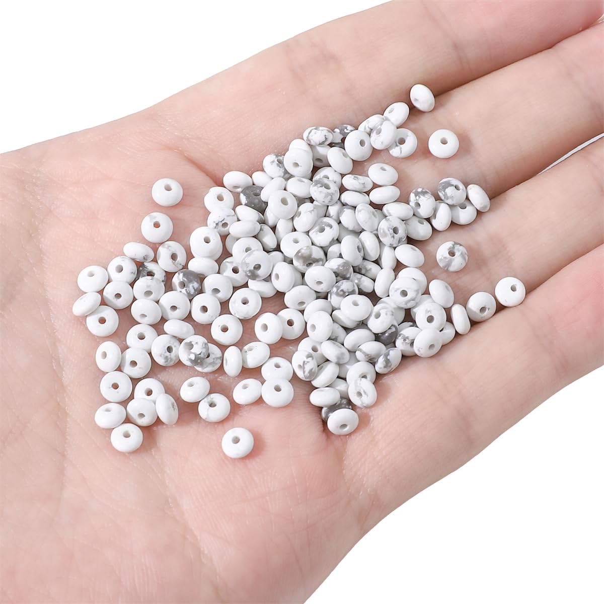 BEADIA Natural White Howlite Disk Stone Beads 4x2mm 160pcs Rondelle Loose Semi Gemstone Beads for Jewelry Making Design