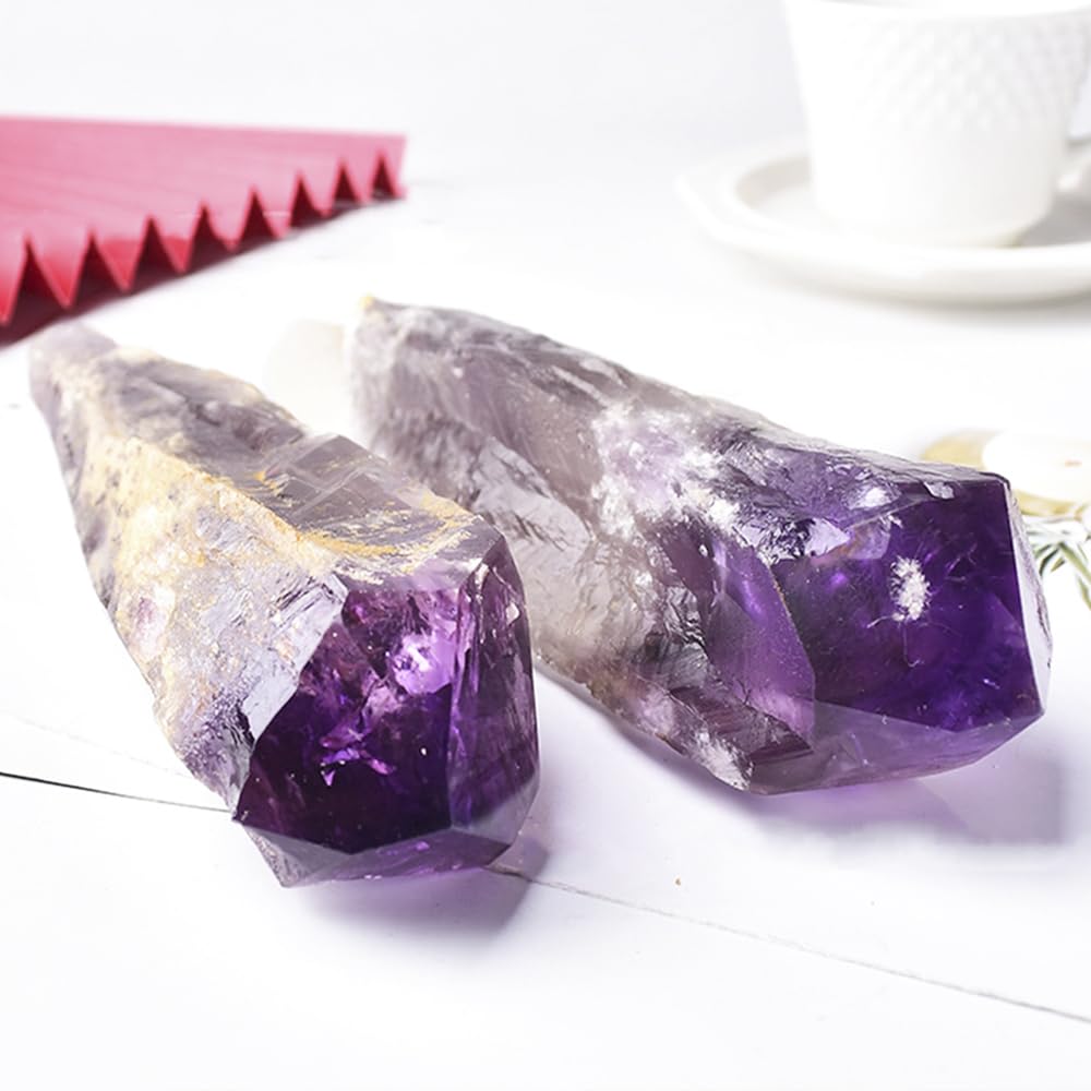 Natural Raw Amethyst Point Wand 6pcs Set- Healing Crystal Scepter with Single Terminated Cluster,Positive Energy Stone for Home Decor,Reiki,Meditation,and Spiritual Gift