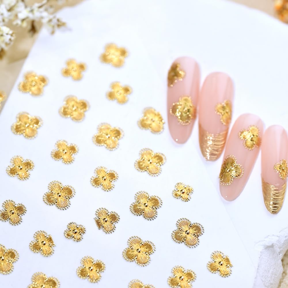 Leaf Nail Stickers 5D Embossed Gold Shamrock Nail Art Stickers 3D Self-Adhesive Clover Nails Supplies Flower Nail Designs Cute Floral St Patricks Nail Decals Stickers for Women DIY Manicure 1 Sheet