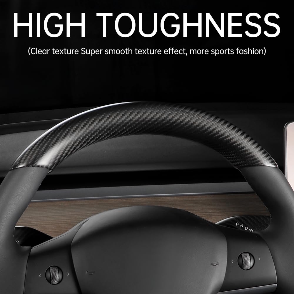 JSWAN Real Carbon Fiber Steering Wheel Cover for Tesla Model 3 2017 to 2023 Model Y 2020 to 2024 Steering Wheel Cover Steering Wheel Wrap Protector Interior Accessories (Matte Black 2Pcs)